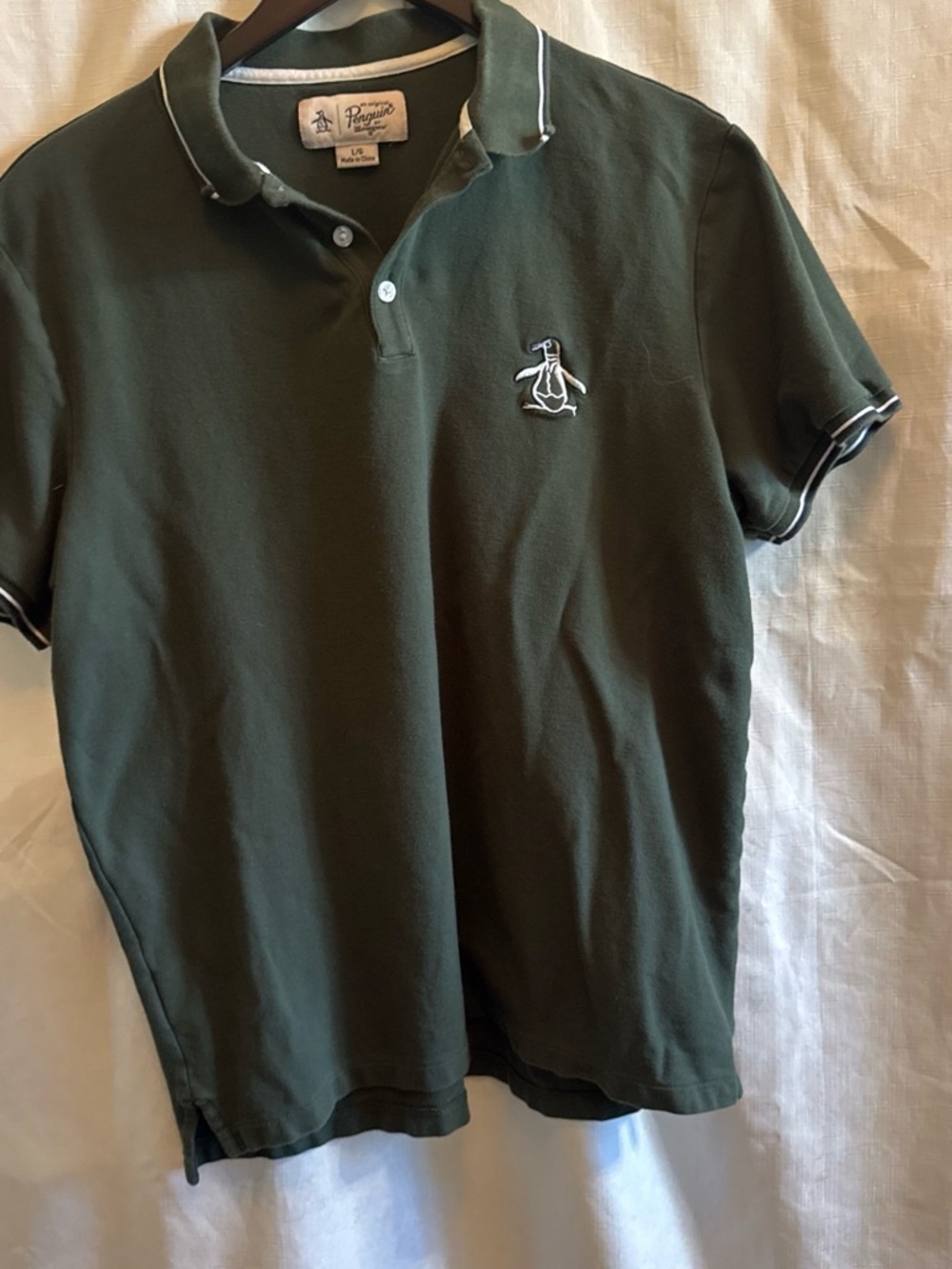 Original Penguin Dark Olive Green Polo with Contrast Tipping men’s large